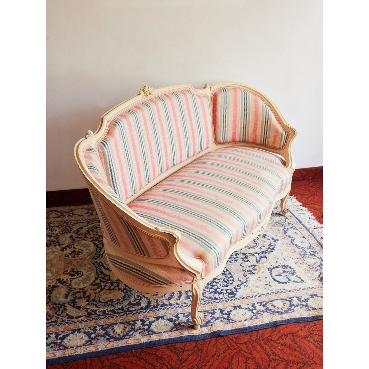Banquette style Louis XVI en bois Martine N°164 - Bon état blanc, DEBONGOUT