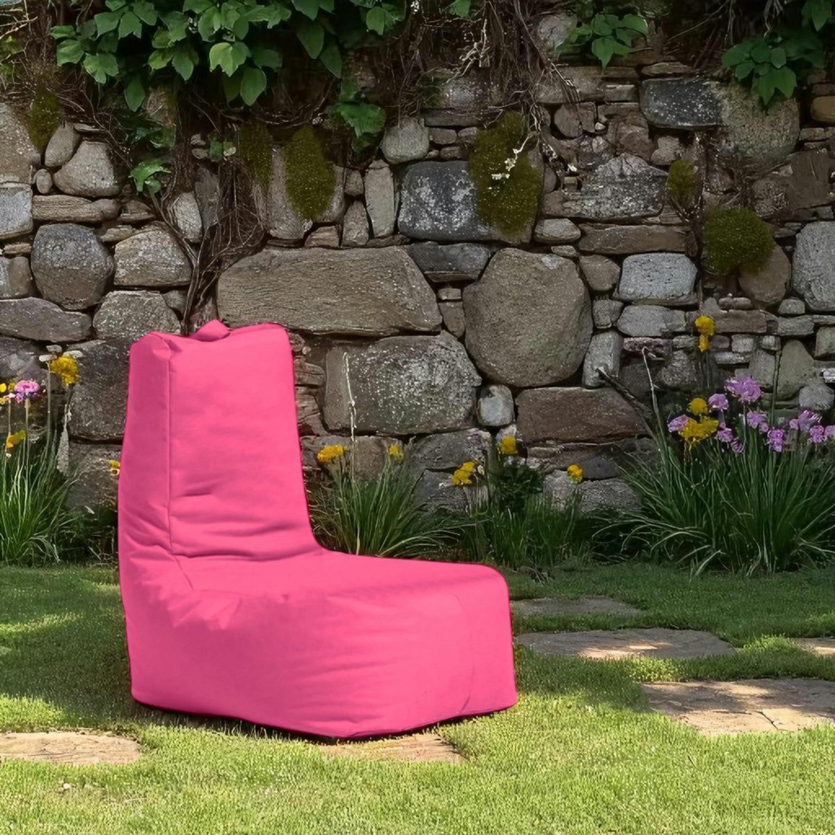 Pouf de jardin à dossier avec poches ARTA rose, PIER IMPORT