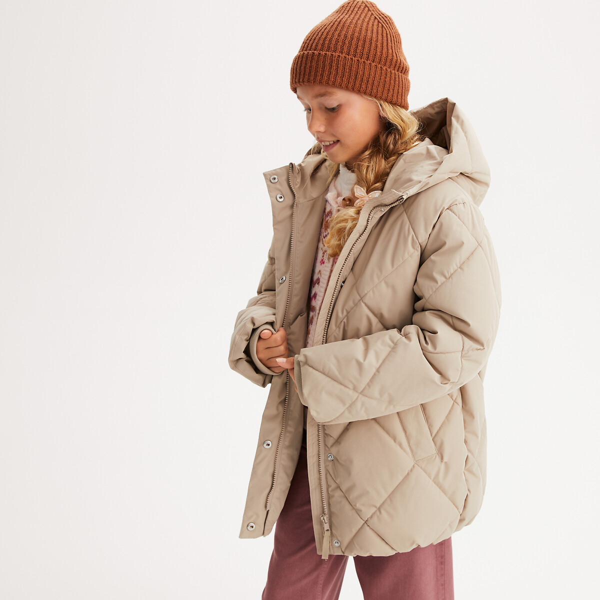 Doudoune chaude à capuche, doublure polaire beige, LA REDOUTE COLLECTIONS