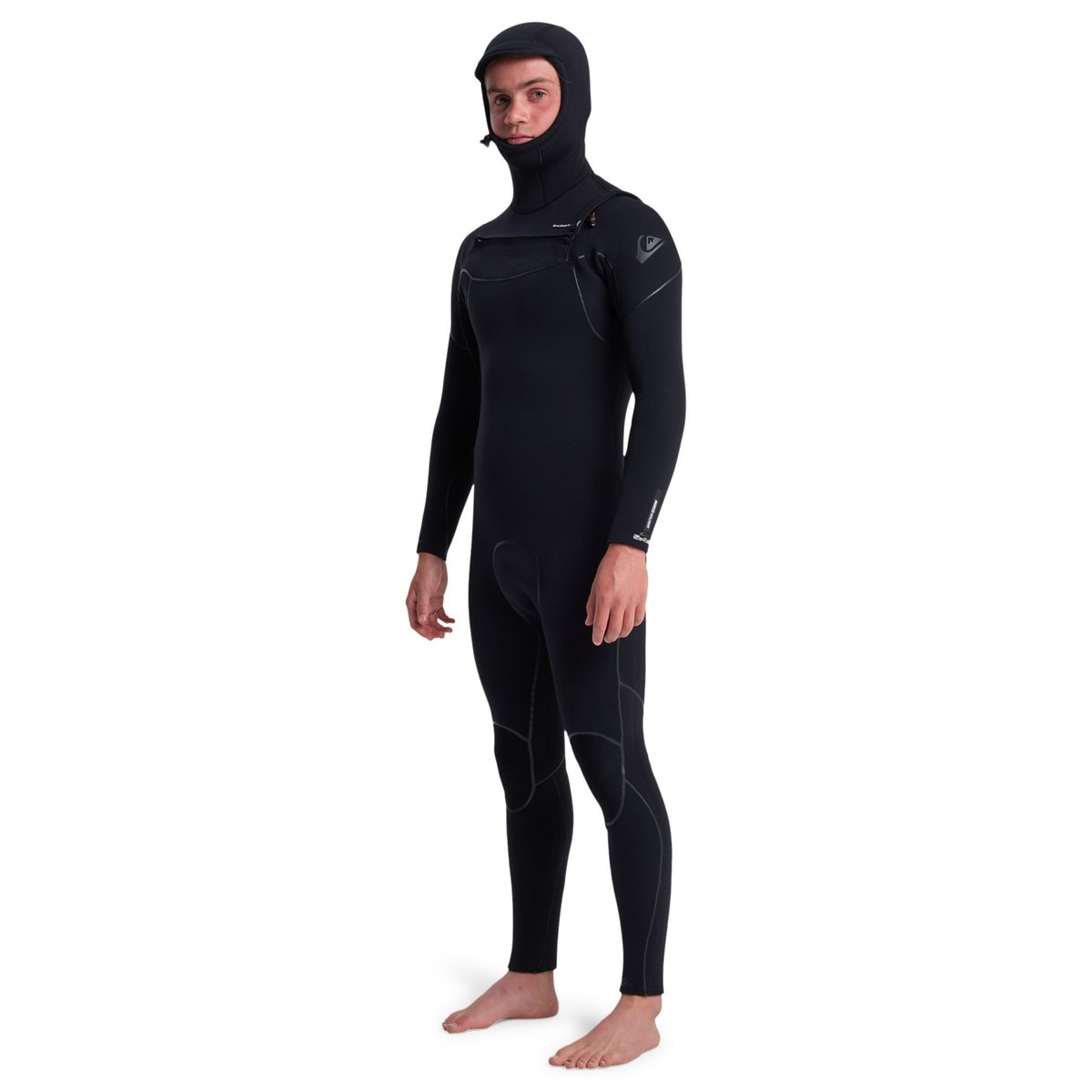 Combinaison de surf à capuche avec zip poitrine 5/4MM MARATHON SESSIONS noir black, QUIKSILVER