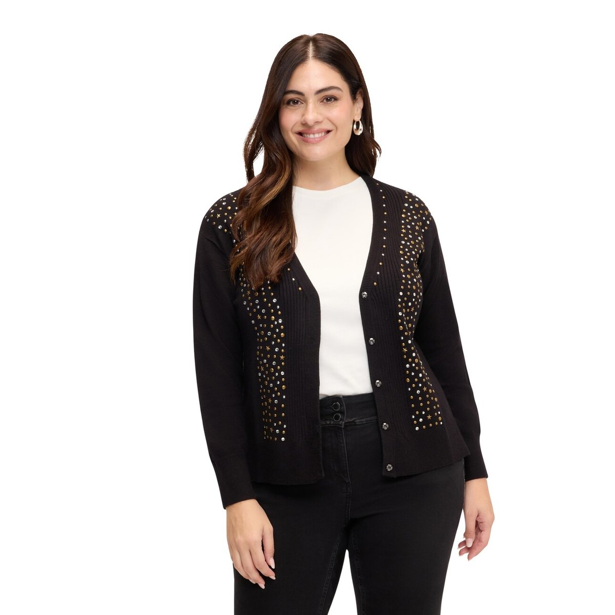 Cardigan col en V avec clous noir, FIORELLA RUBINO