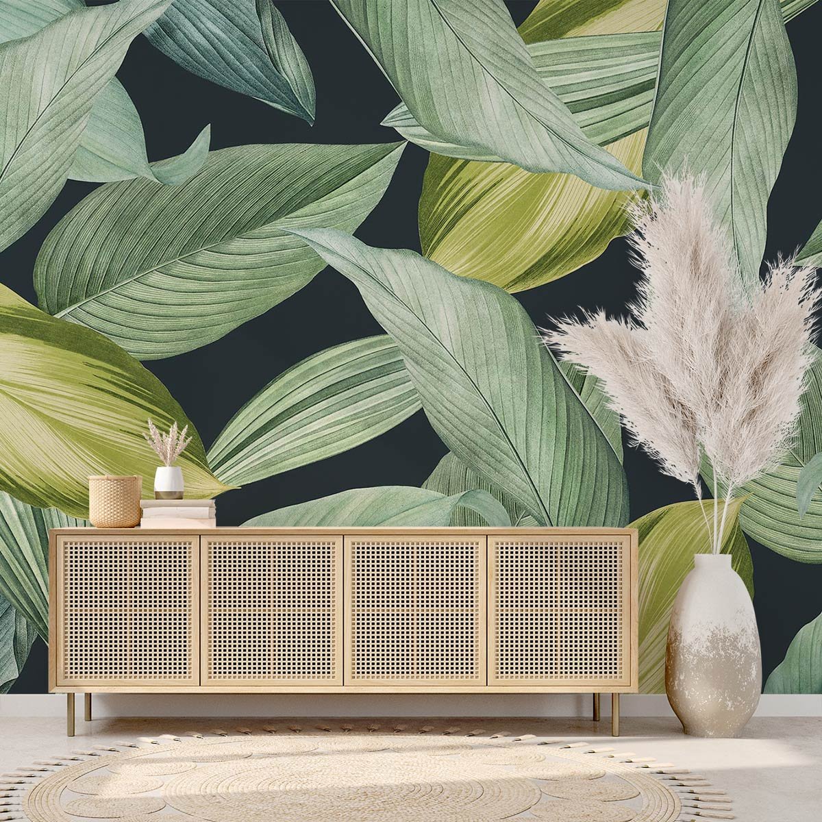 Papier peint panoramique feuilles vert lime intissé, HEXOA