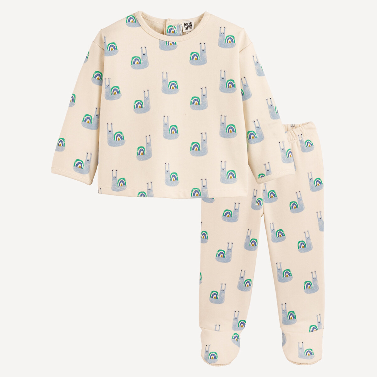 Pyjama 2 pièces en molleton, imprimé escargots imprimé, LA REDOUTE COLLECTIONS