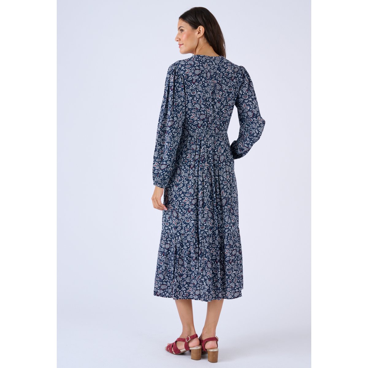 Robe longue pure viscose reliéfée bleu marine fleuri, DAMART