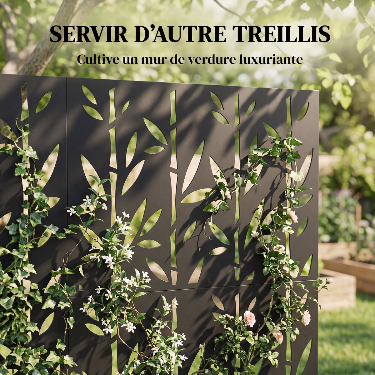 Panneau décoratif extérieur métal - brise vue motif bambou - noir noir, OUTSUNNY