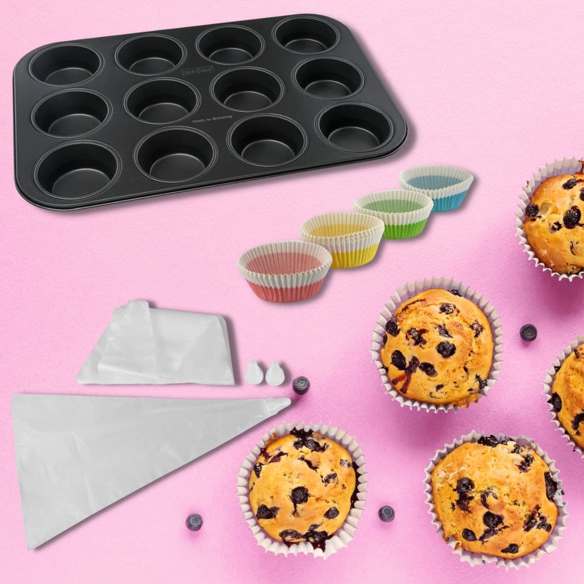 Ensemble 3 pièces spécial muffins noir,transparent,rose,jaune,vert,bleu,blanc, ZENKER