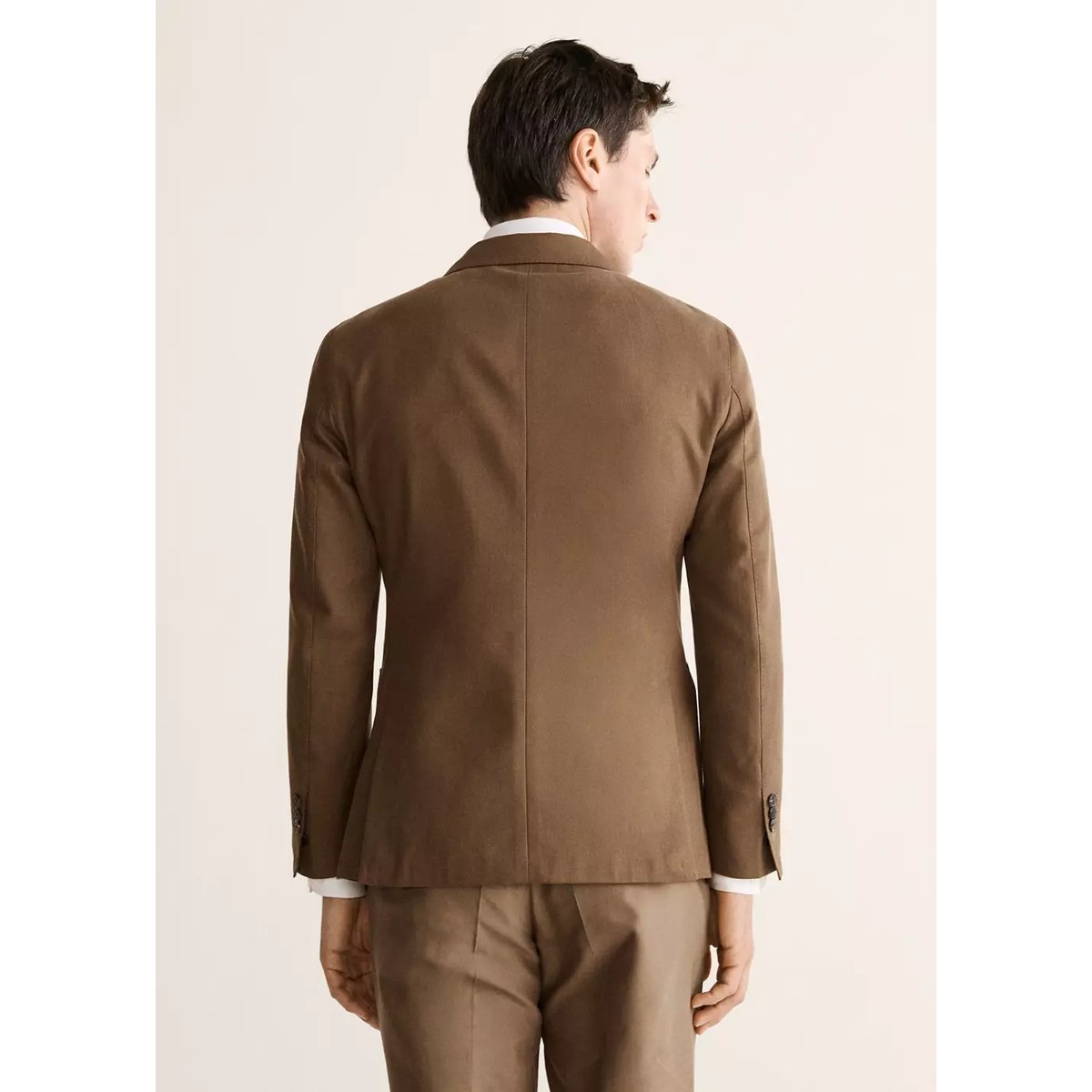 Veste de costume croisée en lyocell et coton tabac, MANGO MAN