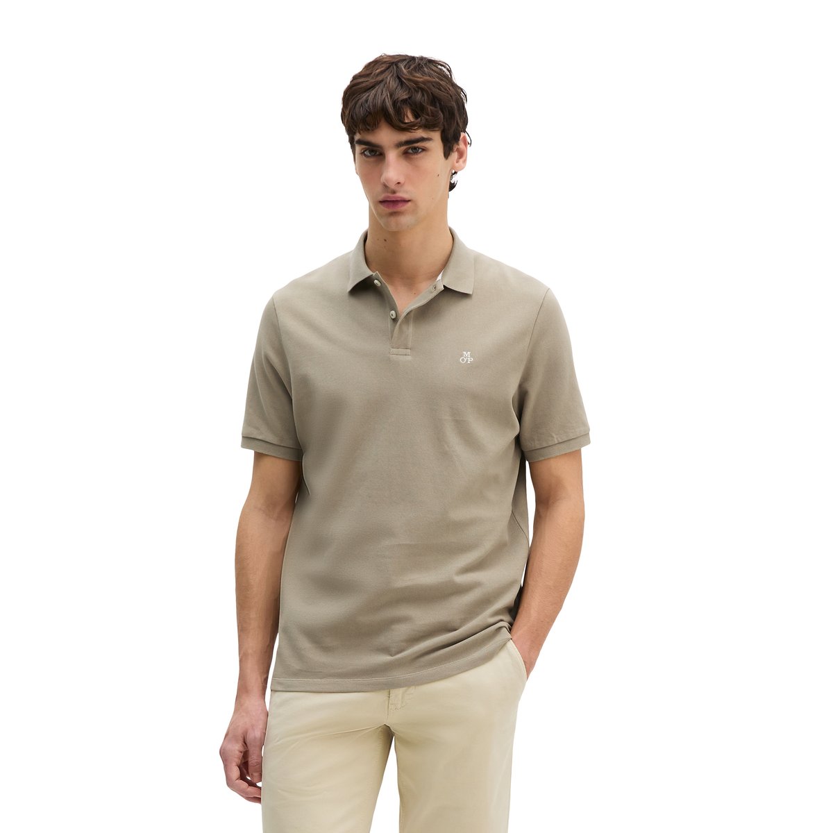 Polo piqué régulier en pur coton bio beige, MARC O'POLO