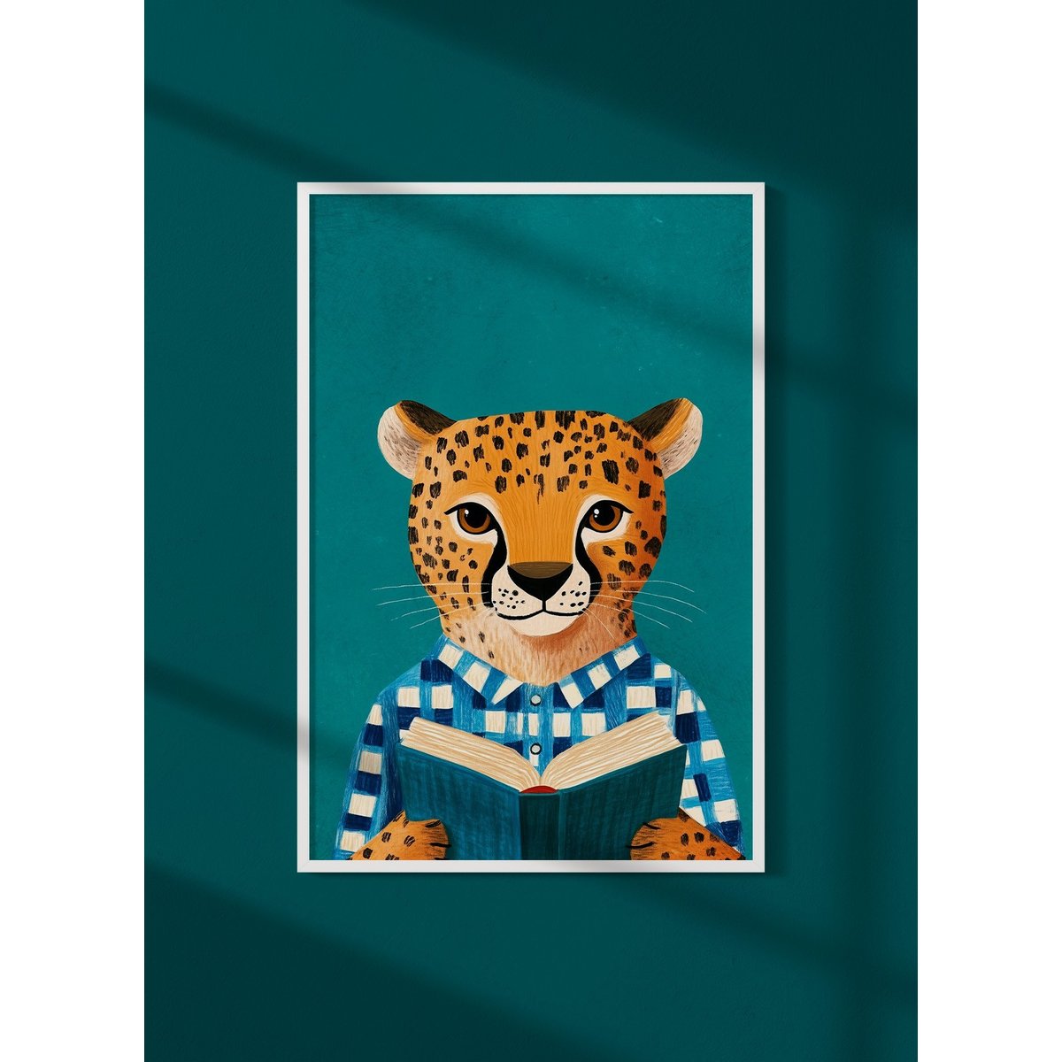Affiche Guépard lecteur blanc, L'AFFICHERIE