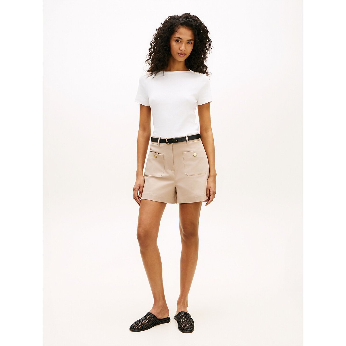 T-shirt col bateau à boutons aux épaules ecru, TOMMY HILFIGER