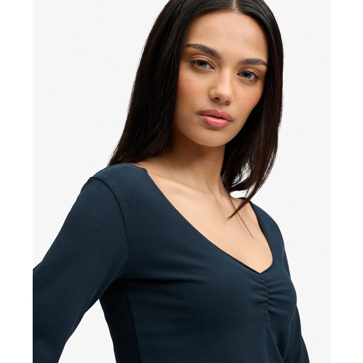Haut Manches Longues Athletic Essential Froncé bleu marine éclipse, SUPERDRY