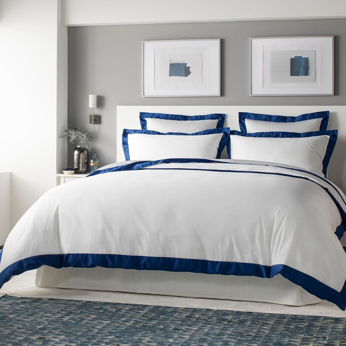 Drap plat satin de coton égyptien CELESTE bleu, MPC MAISON