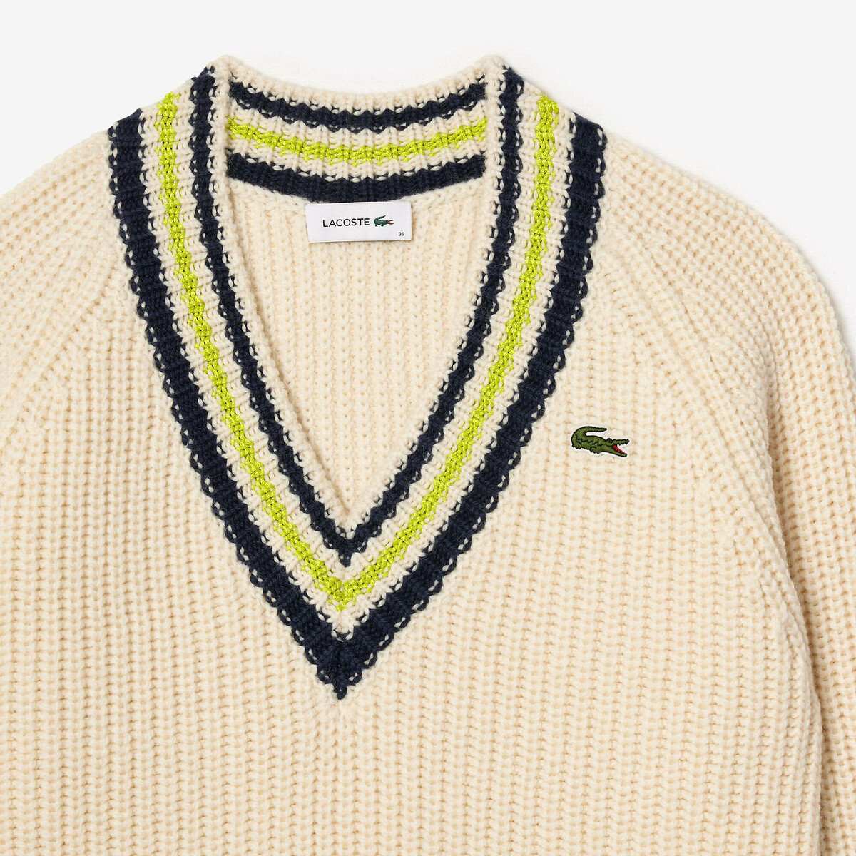 Pull tennis col V oversize en laine blanc-i63, LACOSTE