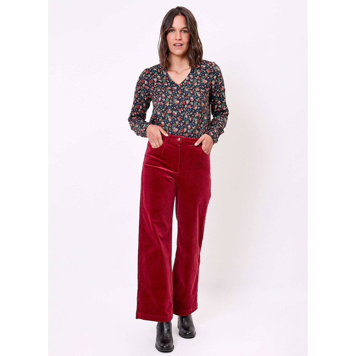 Pantalon large velours cotelé KEINAN rouge rubis, LA FIANCÉE