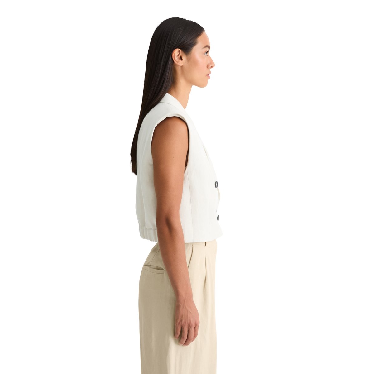 Gilet court oversize en mélange viscose-lin beige, MARC O'POLO