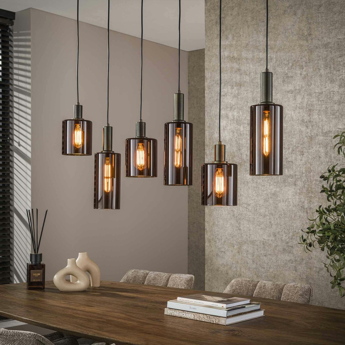 Suspension vintage en verre – 6 abat–jour bruns NOVA marron, PIER IMPORT