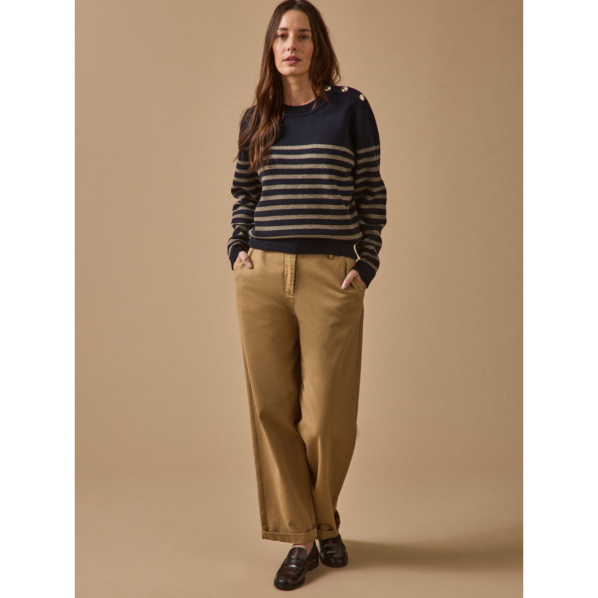 Pull marin laine RWS* rayure beige, CYRILLUS