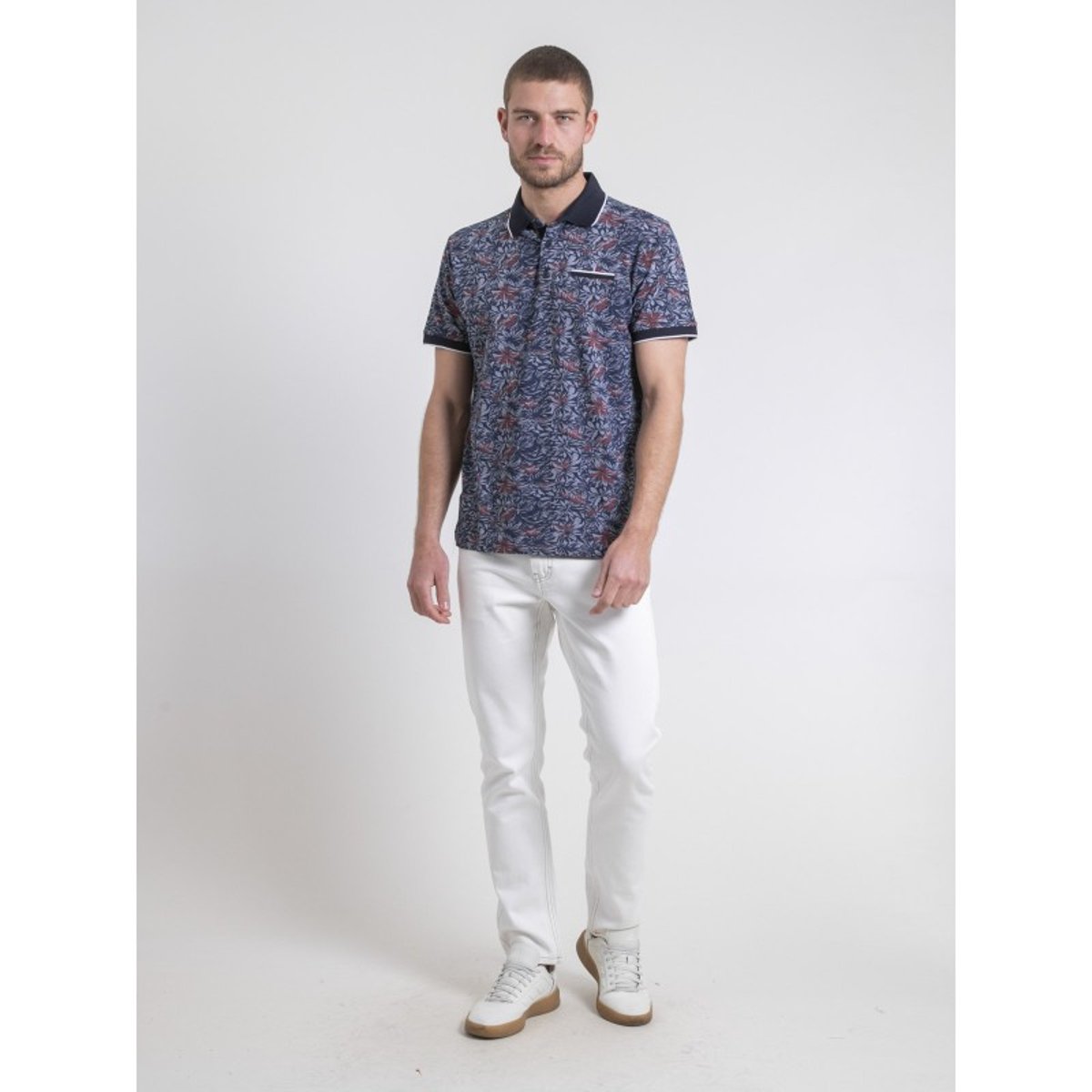 Polo Manches Courtes Pur Coton Motifs Parubol bleu marine, RITCHIE