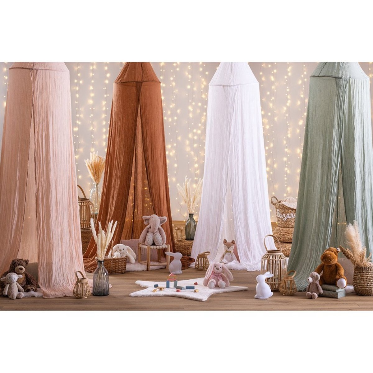 Ciel de lit double gaze de coton noisette orange, ATMOSPHERA