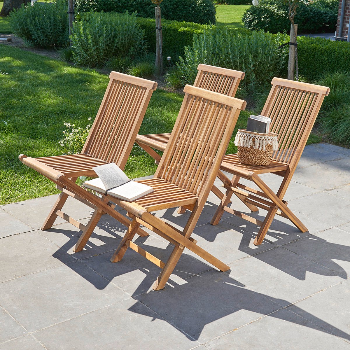 Lot de 4 chaises de jardin en teck huilé pliantes BALI marron, BERAH GETAH