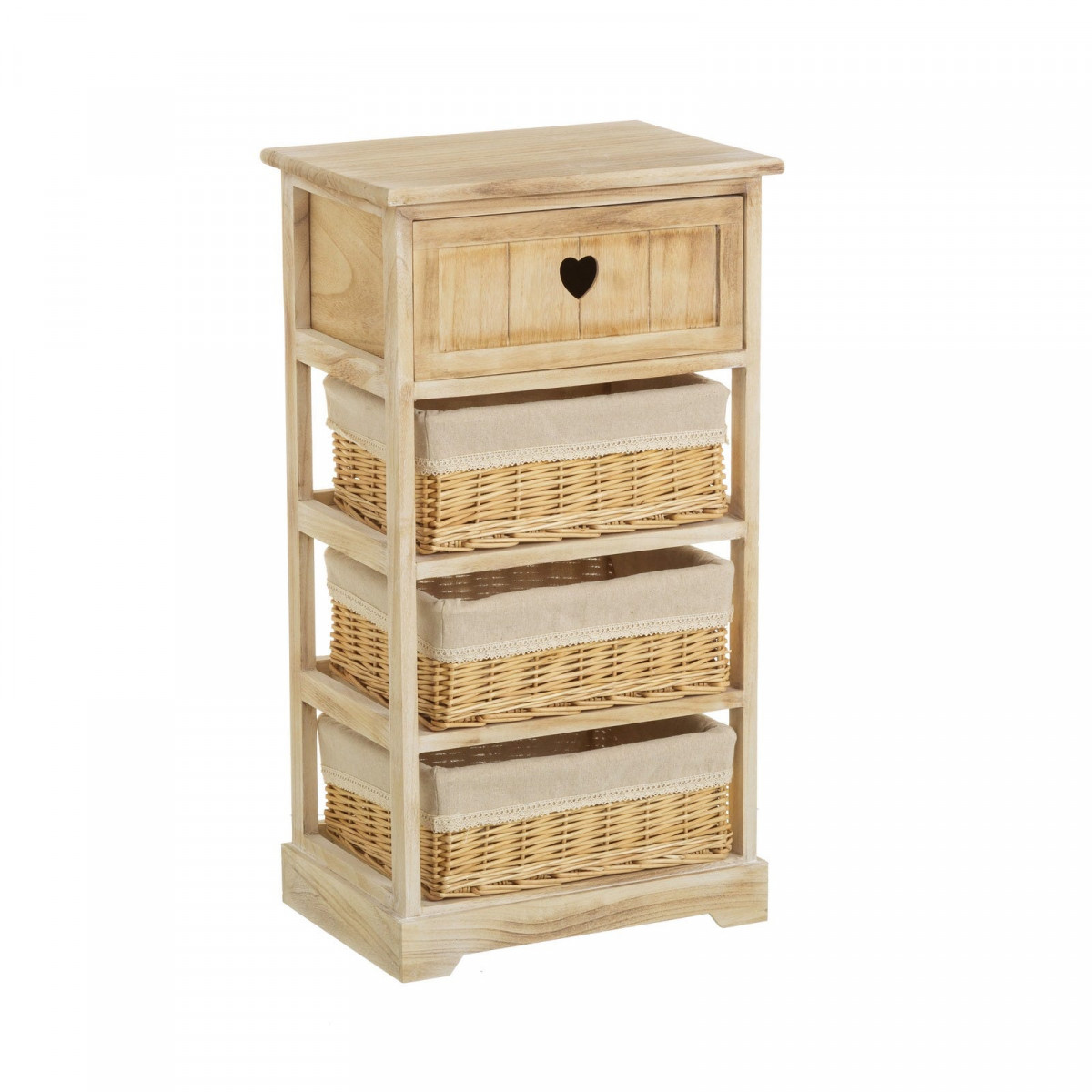 Table de Chevet en Bois 1 Tiroir + 3 Paniers Country - 40x29x73cm bois, WADIGA