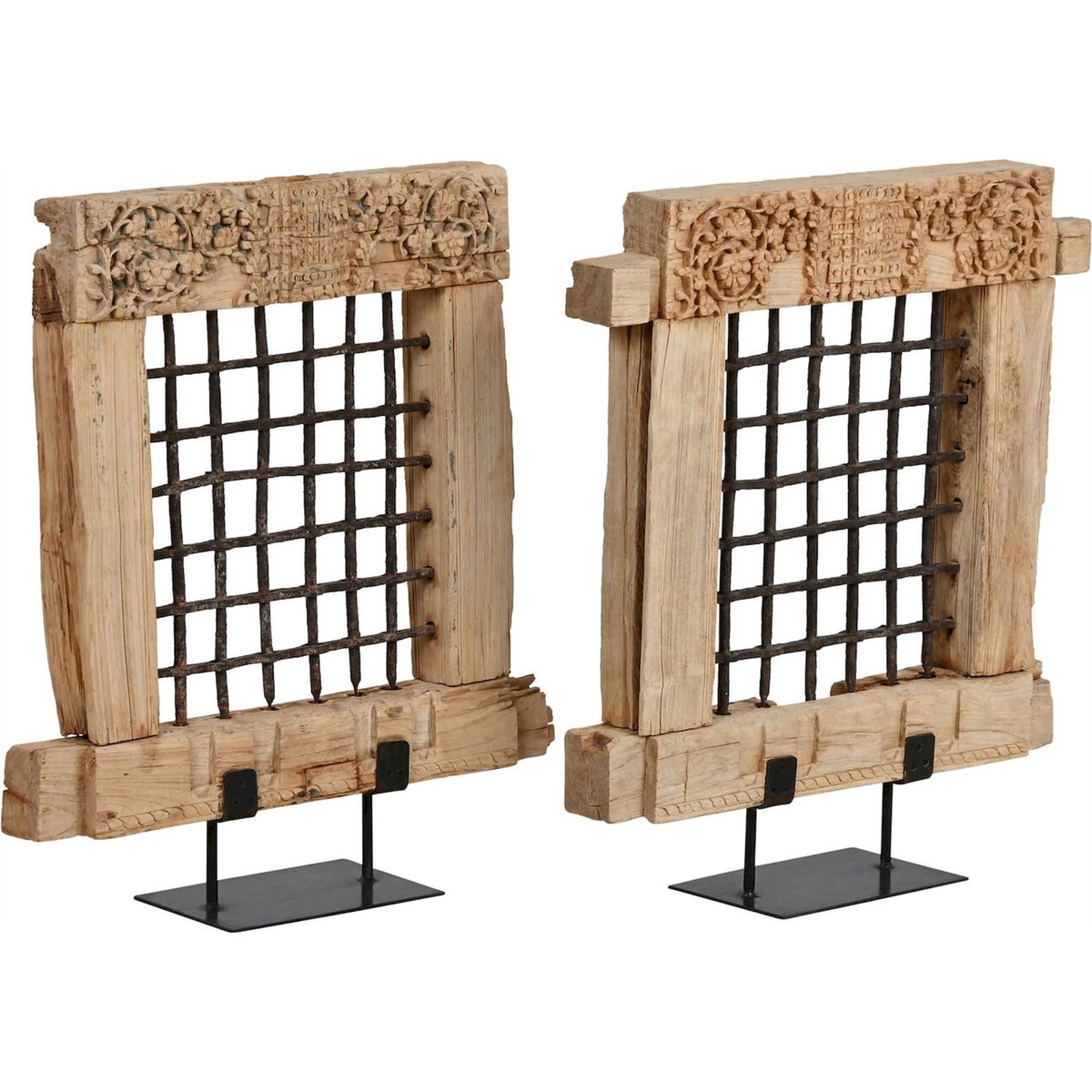 Sculpture décorative en bois rectangulaire style antique teck naturel clair et noir, RECOLLECTION