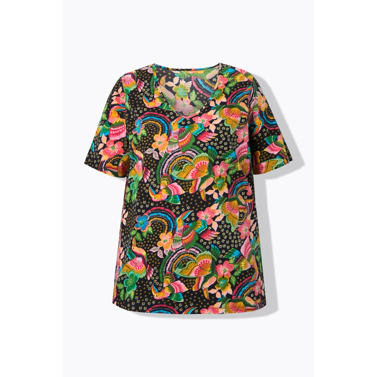 T-shirt long à fleurs noir, ULLA POPKEN