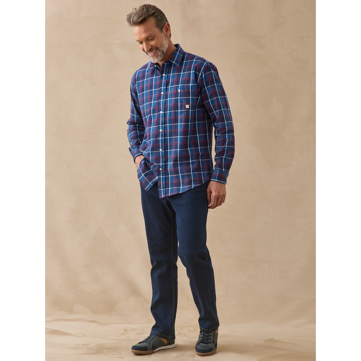 Chemise en flanelle pur coton homme carreaux bleu, DAXON