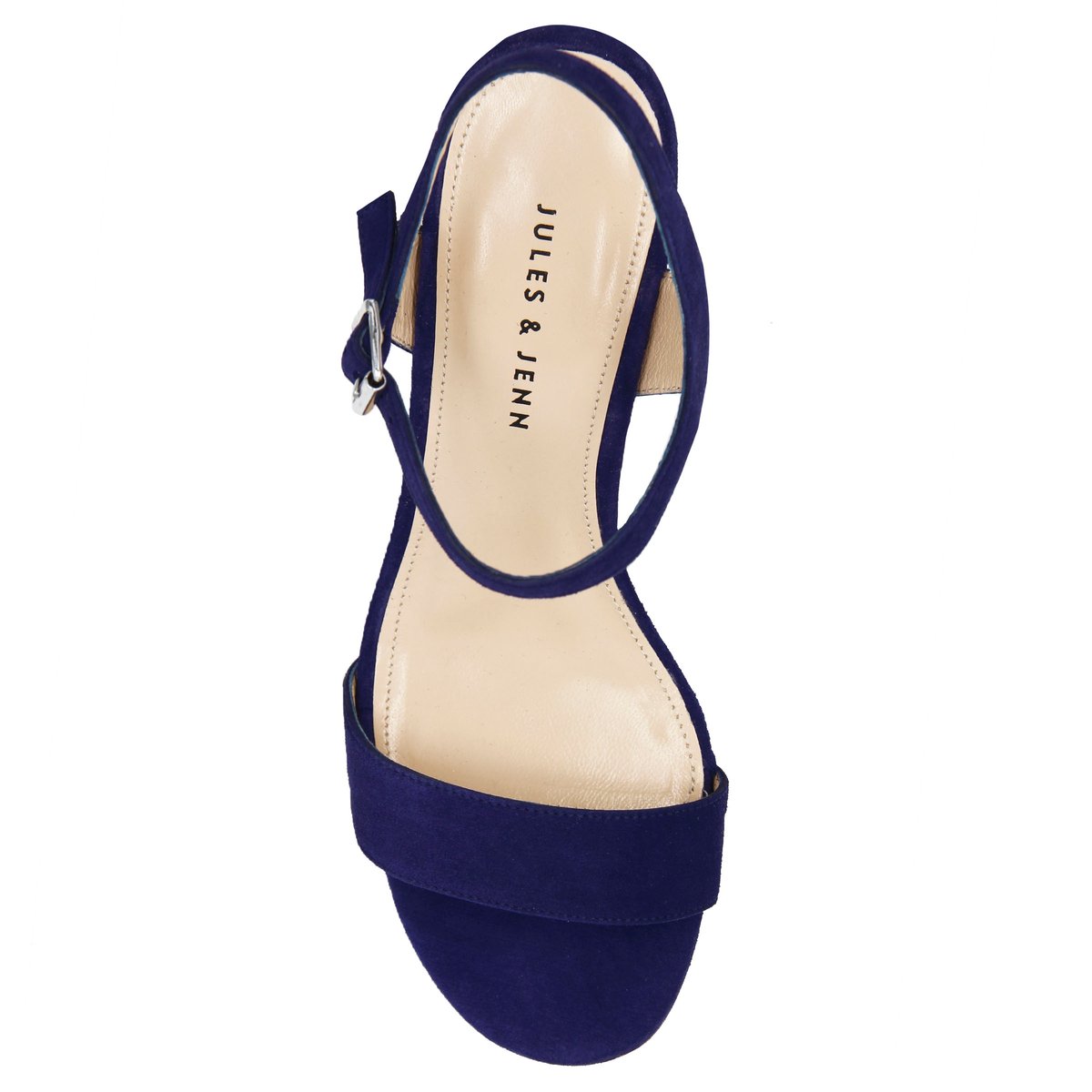 Sandales moyen talon cuir daim bleu, JULES & JENN