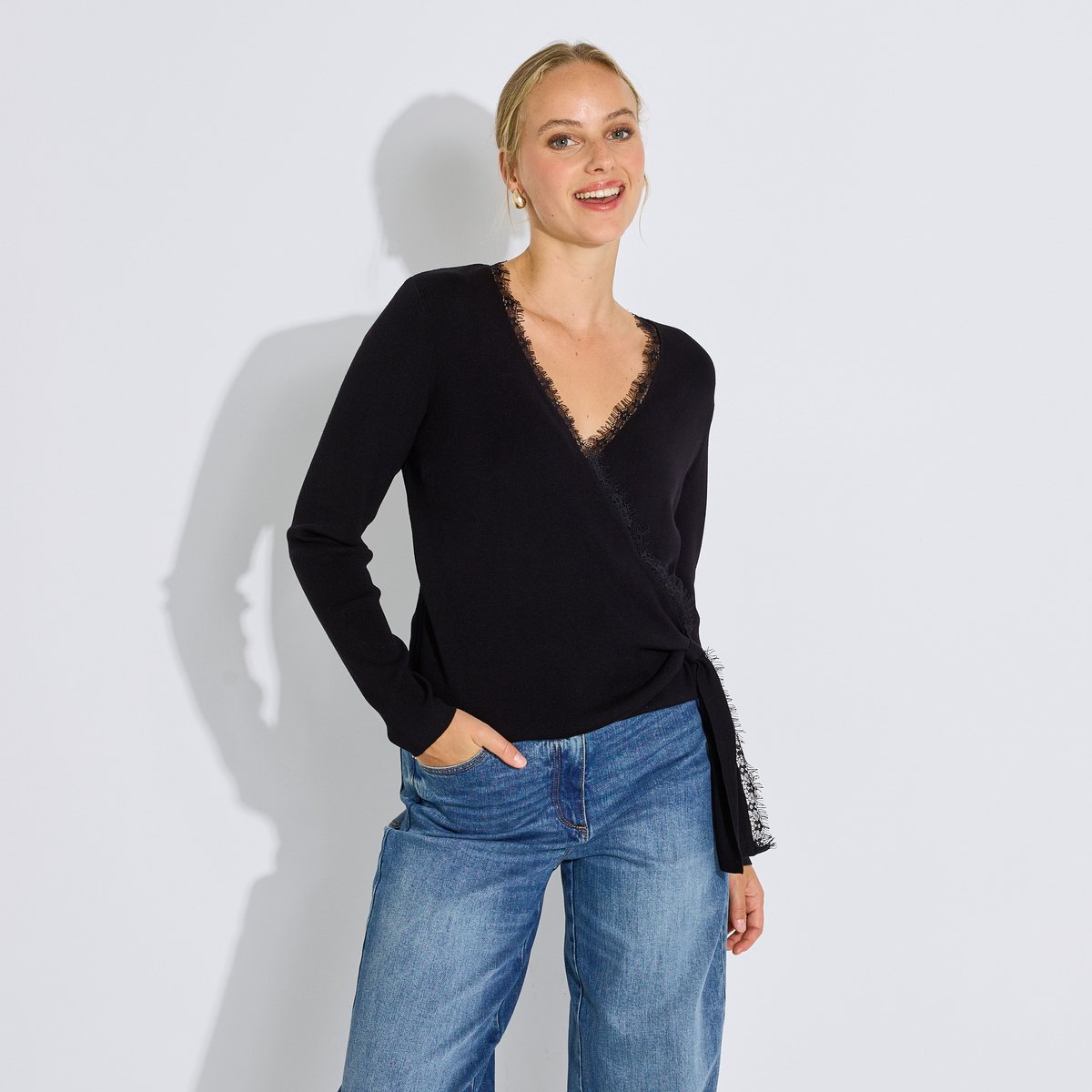 Pull cache-cœur ajouré noir, GRAIN DE MALICE