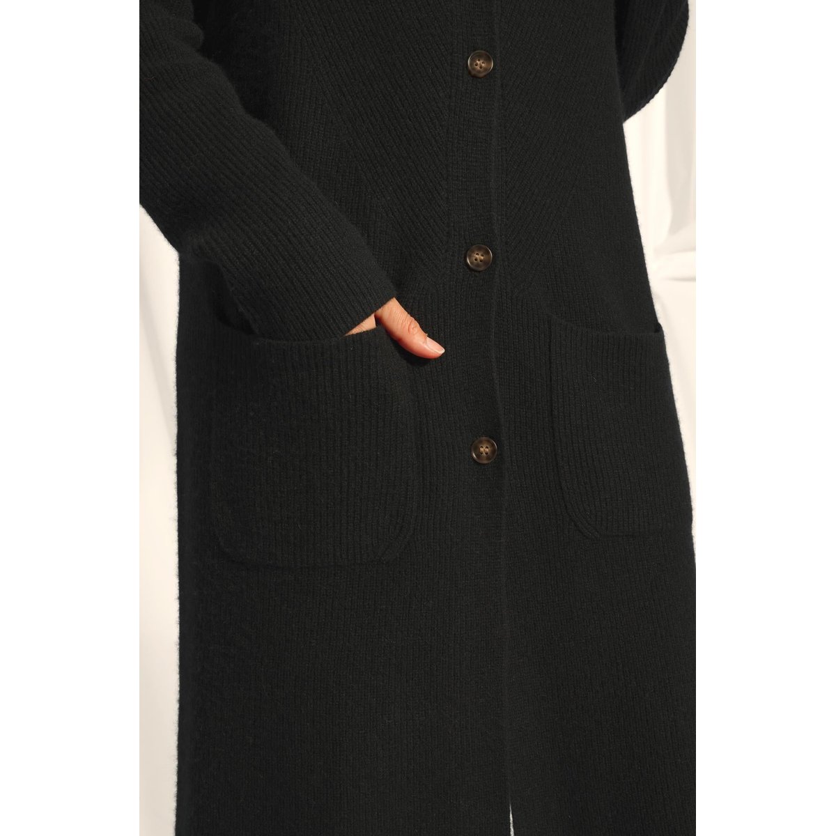 Cardigan Long Col V Noir Dache noir, JUST CASHMERE