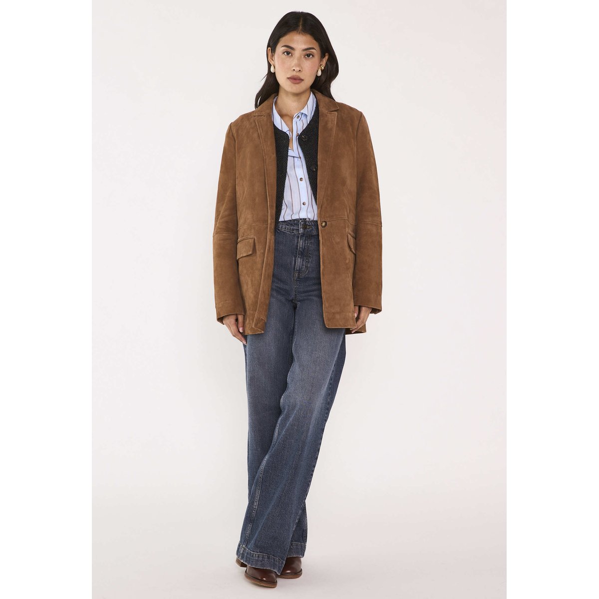 Blazer en cuir suede NELIA camel clair, Maison 123