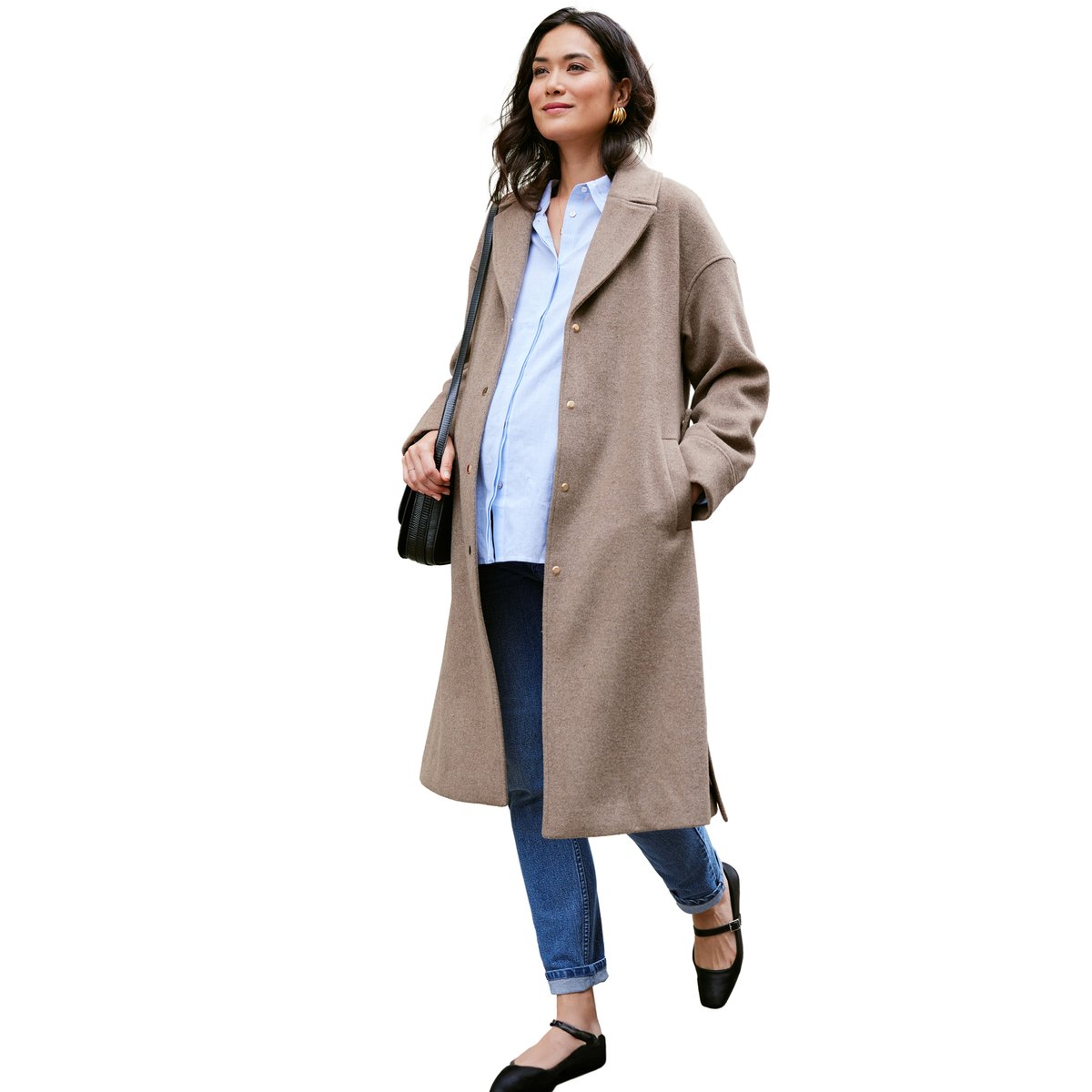 Manteau en drap de laine évolutif et portage grossesse noisette, ENVIE DE FRAISE