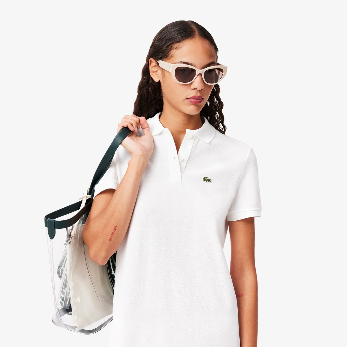 Robe polo en Petit Piqué souple blanc-001, LACOSTE