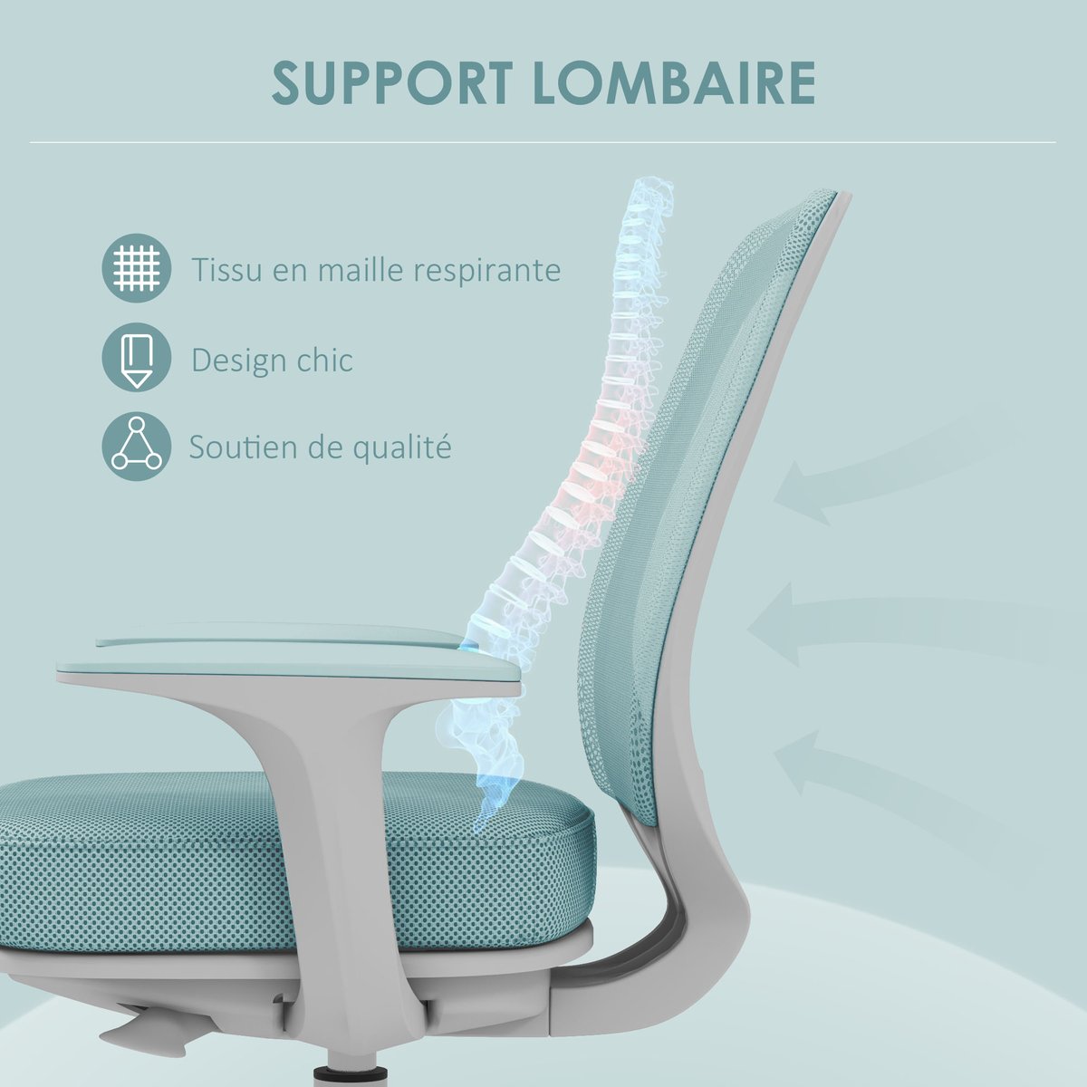 Chaise de bureau Tissu en maille (100% vert, HOMCOM