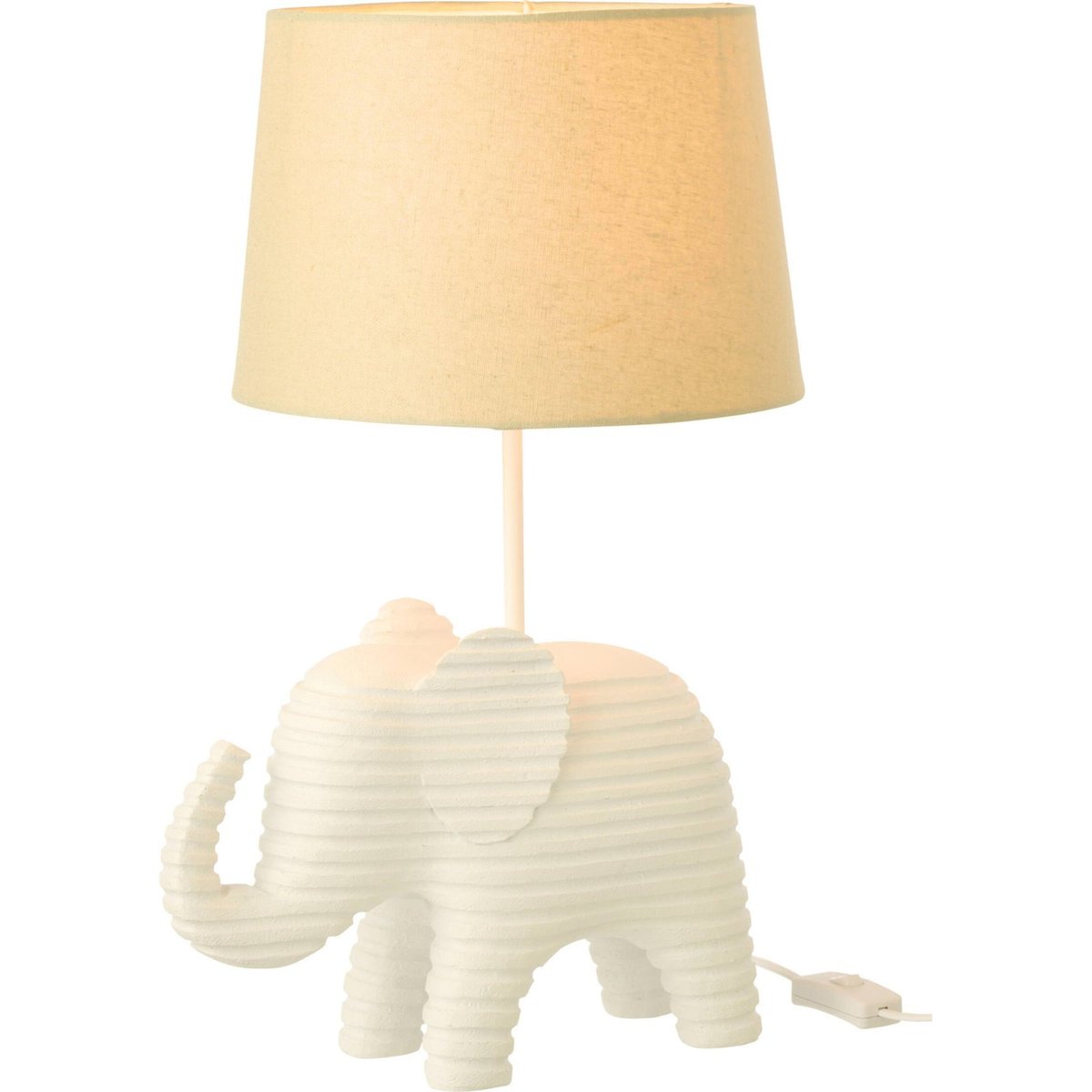 Lampe de table éléphant en résine blanc avec abat-jour beige, RECOLLECTION