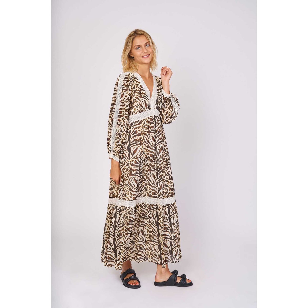 Robe longue imprimée crochet COSETTE marron, DERHY