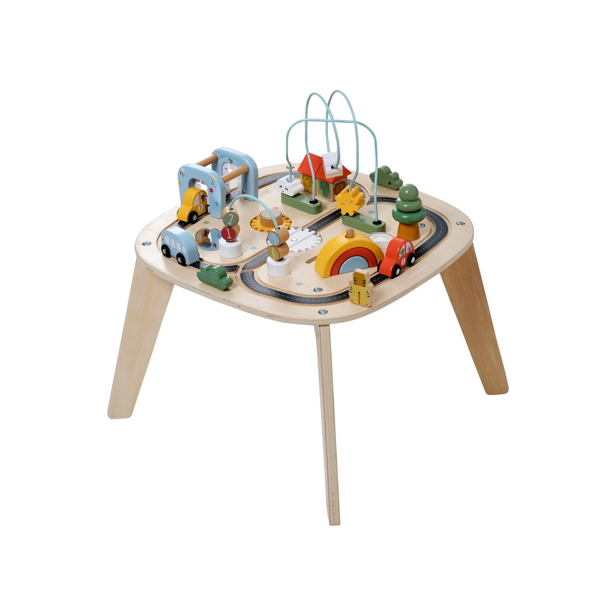 Table d'activités circuit de voitures en bois beige, VERTBAUDET