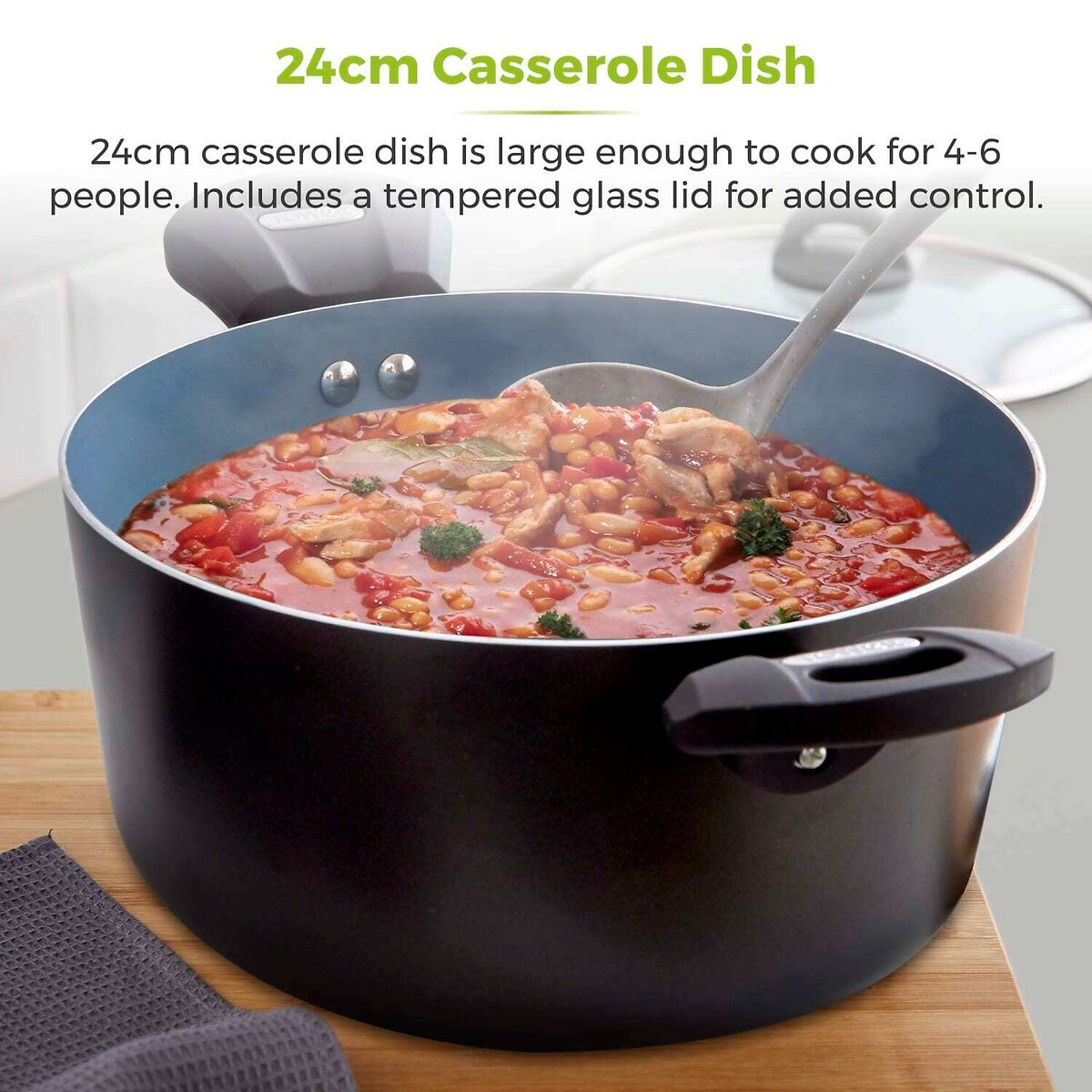 24cm Cerasure Ceramic Casserole with Lid graphite, TOWER