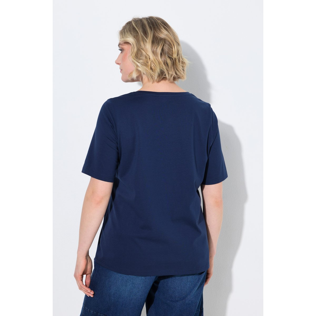 T-shirt imprimé floqué bleu encre, ULLA POPKEN
