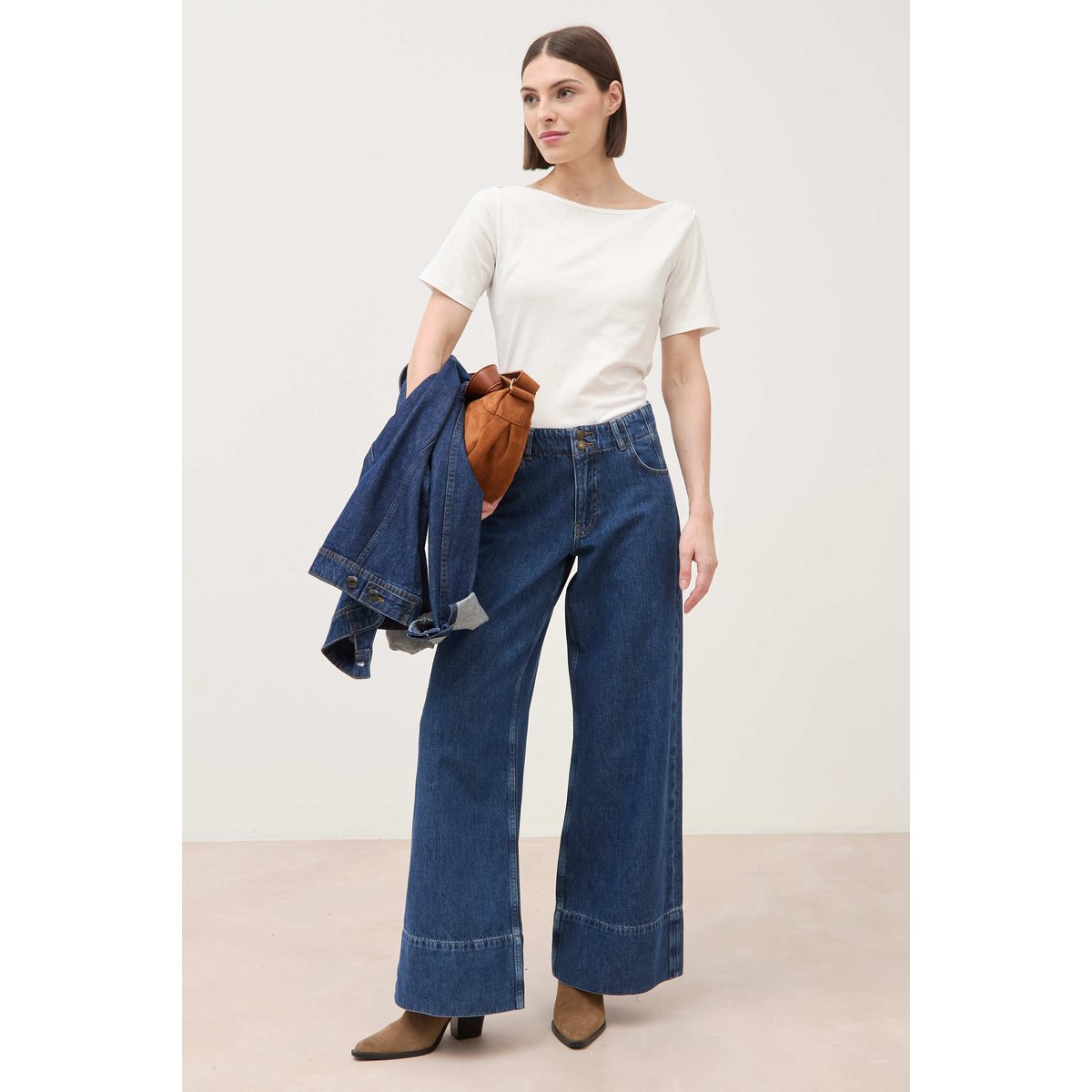 Jeans loose taille haute en coton denim used, BONOBO
