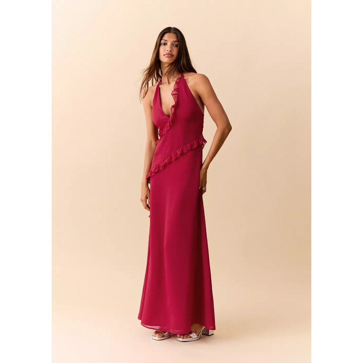 Robe à emmanchures américaines à volants rouge, MANGO TEEN