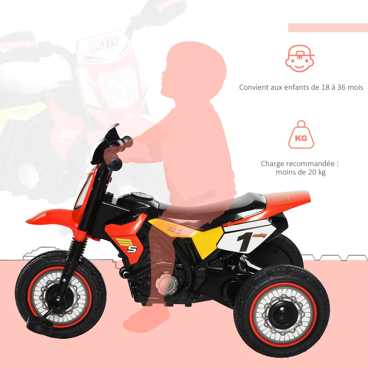 Tricycle pour enfants Plastique Rouge rouge, HOMCOM
