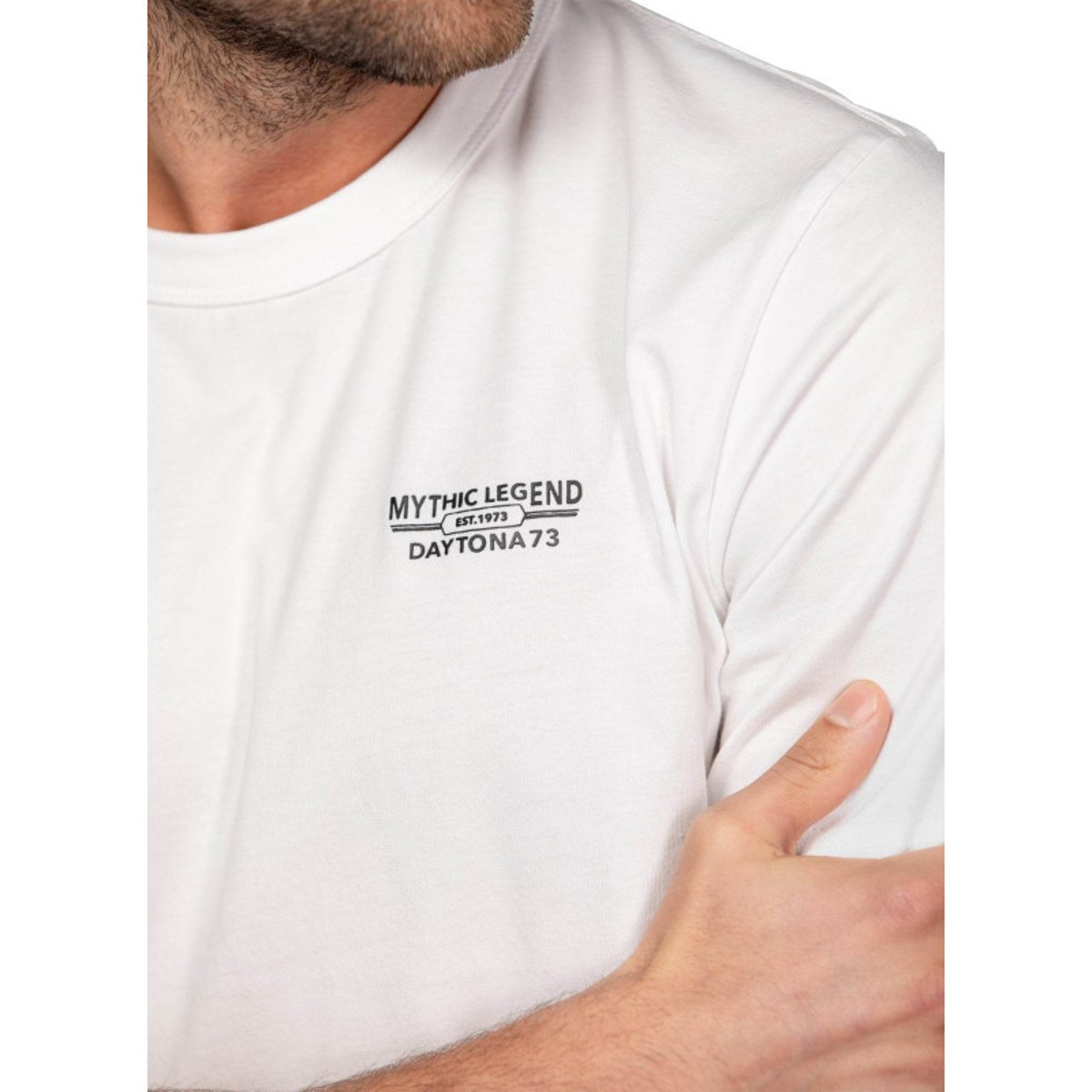 T-shirt Jerry en coton blanc à coupe droite pourvu d'un col rond blanc, DAYTONA