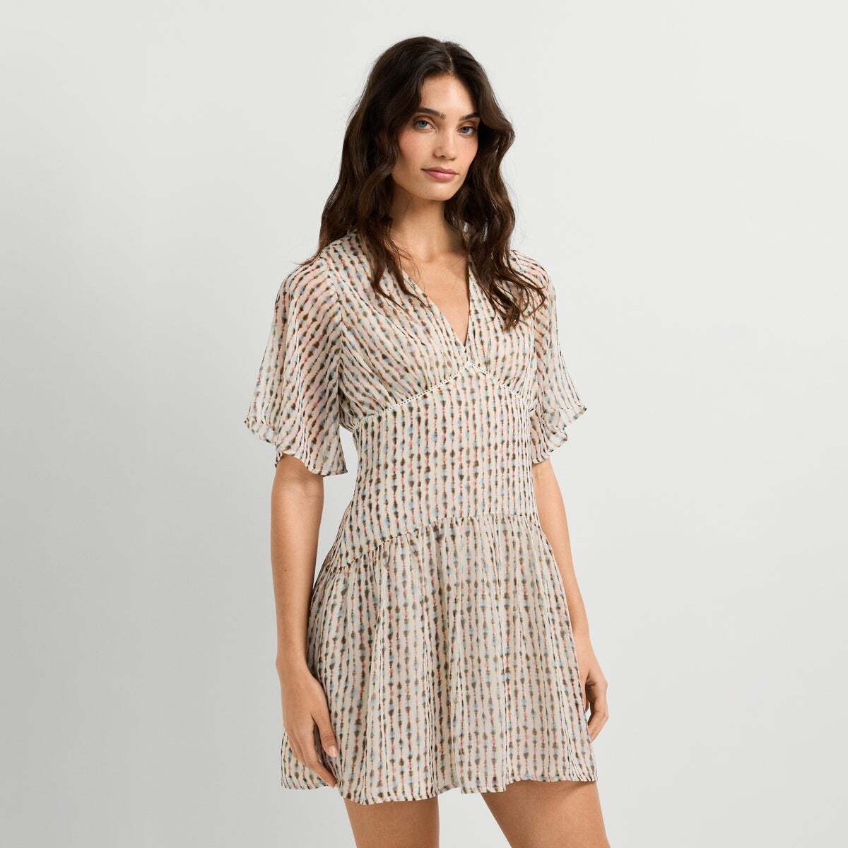 Robe Courte À Imprimé Ikat rose poudre rose, PEPE JEANS