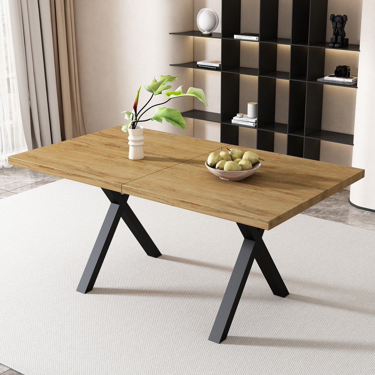 Table à manger rectangulaire style industriel, VEXAD chêne, MEUBLES COSY