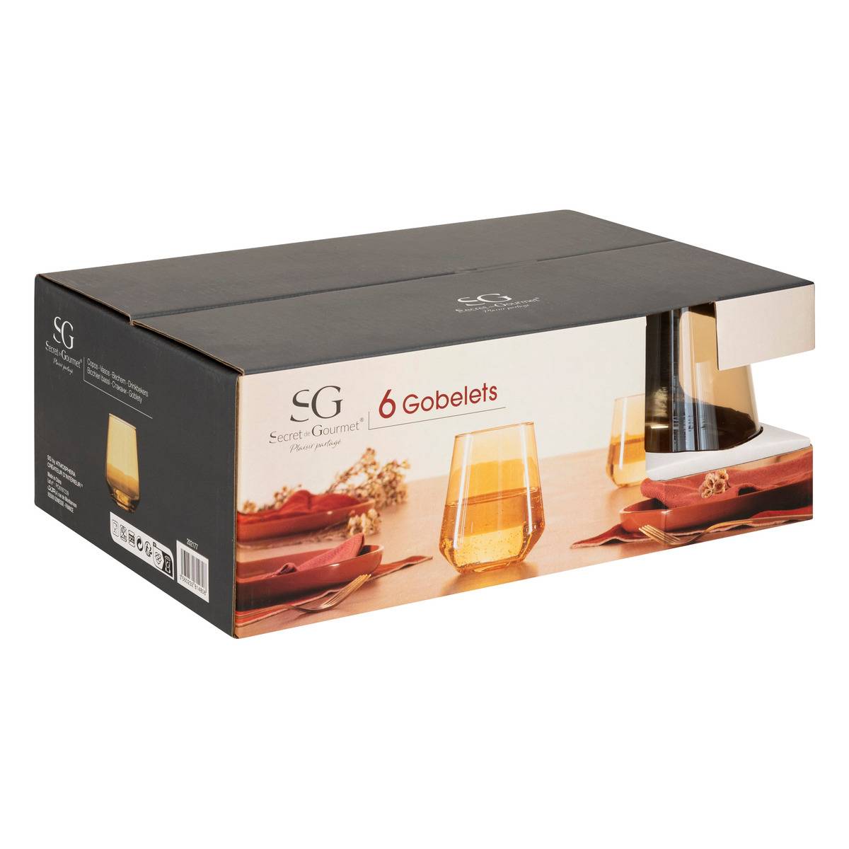 Lot de 6 verres bas en verre 45 cl OLGA ambre, SECRET DE GOURMET