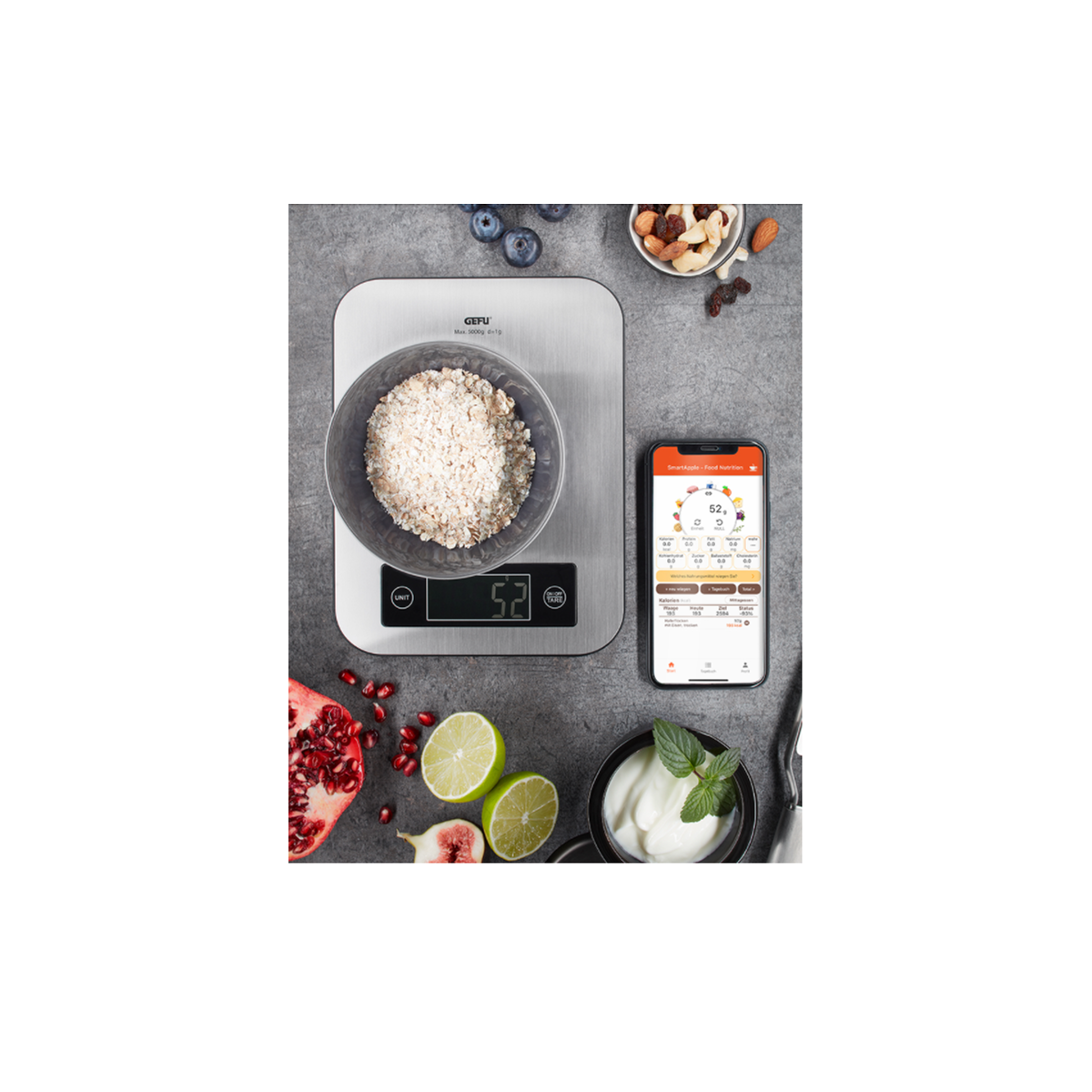 Balance de cuisine connectée avec application d'analyse nutritive argent, GEFU