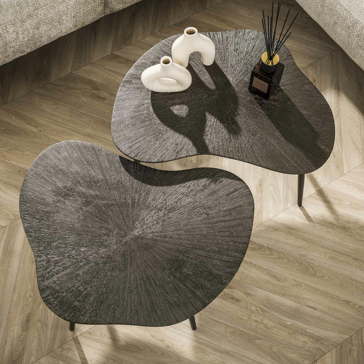 Table gigogne organique – brun bronze, forme libre (lot de 2) RALF marron, PIER IMPORT