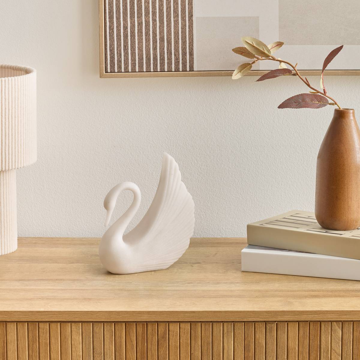 Statuette cygne CASEY blanc, ATMOSPHERA
